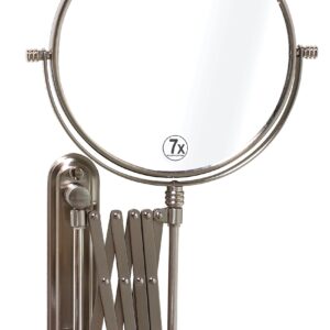 DecoBros 8-Inch Two-Sided Extension Wall Mount Mirror with 7X Magnification, 13.5-Inch Extension, Nickel