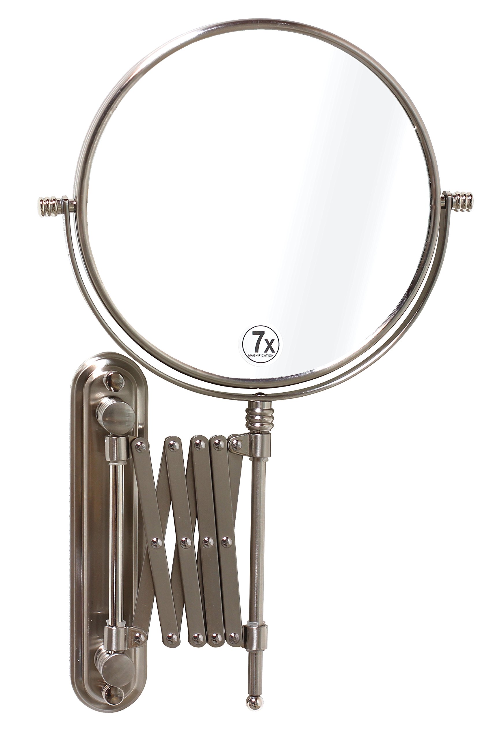 DecoBros 8-Inch Two-Sided Extension Wall Mount Mirror with 7X Magnification, 13.5-Inch Extension, Nickel