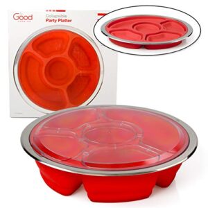 good cooking appetizer serving fruit/veggie tray and collapsible party platter with lid - easy to clean, portable, bpa free, and dishwasher safe