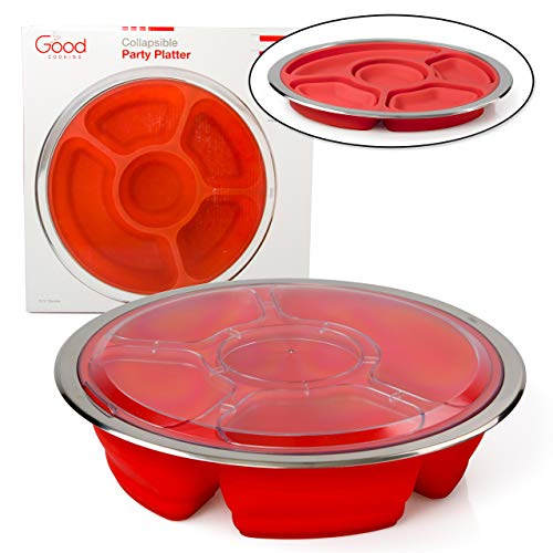 Good Cooking Appetizer Serving Fruit/Veggie Tray and Collapsible Party Platter with Lid - Easy to Clean, Portable, BPA Free, and Dishwasher Safe