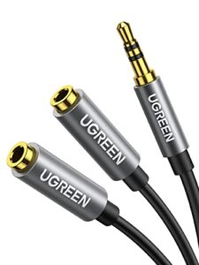 ugreen headphone splitter 3.5mm audio stereo y splitter aux extension cable male to female dual headphone jack adapter for earphone headset splitter compatible with iphone samsung ipad tablet laptop, black