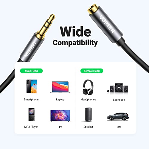 UGREEN Headphone Extension Cable 3.5mm Extension Gold Plated Aux Extension Cable Audio Stereo Jack Male to Female TRS Cord Extender Compatible with iPhone iPad Phones Tablets Media Players, 3.3FT