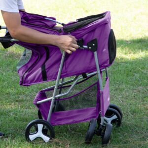 Paws & Pals Pet Stroller Cat/Dog Easy to Walk Folding Travel Carrier Carriage, Lavender Purple