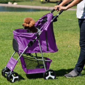 Paws & Pals Pet Stroller Cat/Dog Easy to Walk Folding Travel Carrier Carriage, Lavender Purple