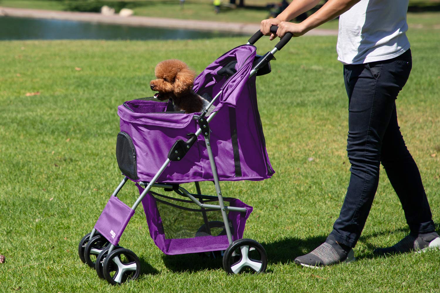 Paws & Pals Pet Stroller Cat/Dog Easy to Walk Folding Travel Carrier Carriage, Lavender Purple