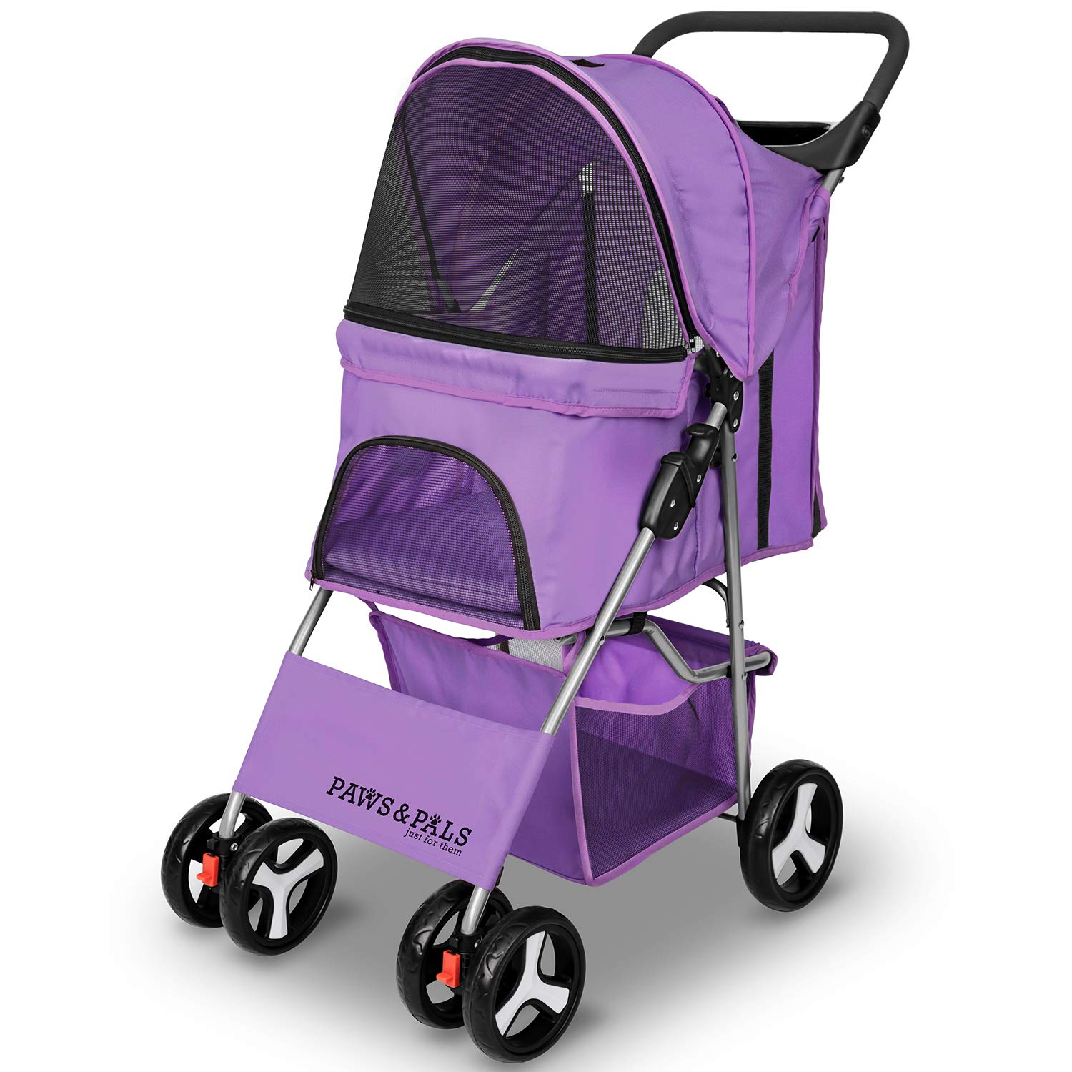 Paws & Pals Pet Stroller Cat/Dog Easy to Walk Folding Travel Carrier Carriage, Lavender Purple