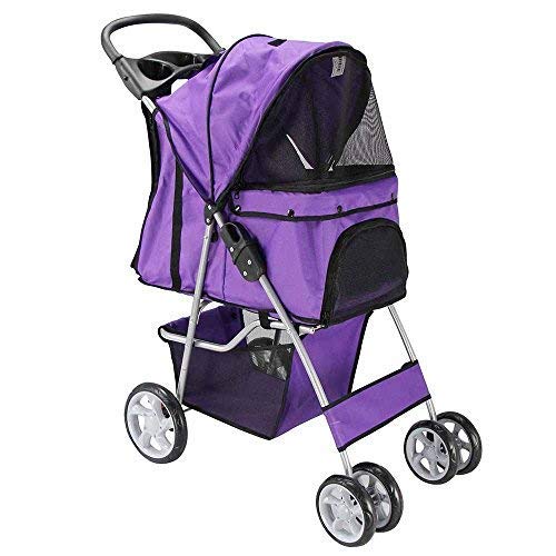 Paws & Pals Pet Stroller Cat/Dog Easy to Walk Folding Travel Carrier Carriage, Lavender Purple