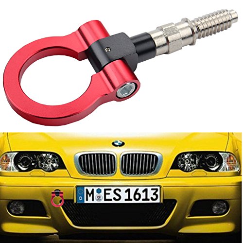 DEWHEL Aluminum Track Racing Front Rear Bumper Car Accessories Auto Trailer Ring Eye Towing Tow Hook Kit Red compatible with BMW 1 3 5 Series X5 X6 E36 E39 E46 E82 E90 E91 E92 E93 E70 E71 Mini Cooper