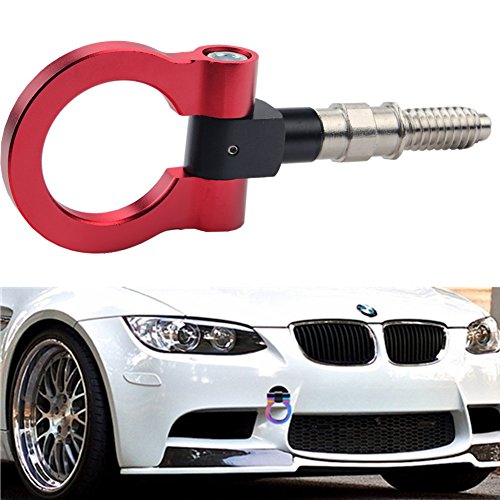 DEWHEL Aluminum Track Racing Front Rear Bumper Car Accessories Auto Trailer Ring Eye Towing Tow Hook Kit Red compatible with BMW 1 3 5 Series X5 X6 E36 E39 E46 E82 E90 E91 E92 E93 E70 E71 Mini Cooper