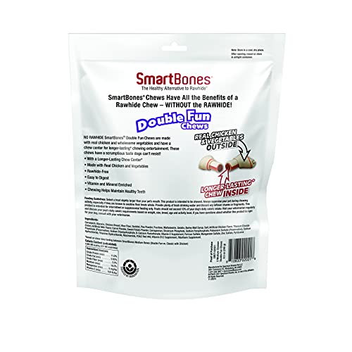 SmartBones DoubleTime Chews 3 Count, Medium, Rawhide-Free Chews For Dogs With Long-Lasting Chew Center
