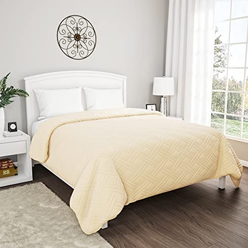 Lavish Home Ivory Quilt Coverlet- Full/Queen Size- Basket Weave Quilted Pattern- Soft & Lightweight Bedding for All Seasons- Solid Color Bedspread