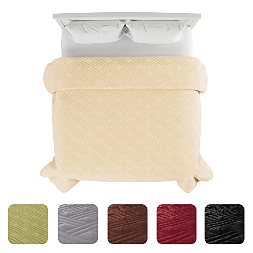 Lavish Home Ivory Quilt Coverlet- Full/Queen Size- Basket Weave Quilted Pattern- Soft & Lightweight Bedding for All Seasons- Solid Color Bedspread