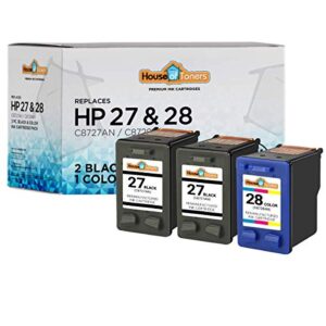 houseoftoners remanufactured ink cartridge replacement for hp 27 & 28 (2 black & 1 color, 3-pack)