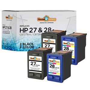 houseoftoners remanufactured ink cartridge replacement for hp 27 & 28 (2 black & 2 color, 4-pack)