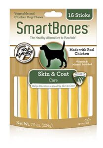 smartbones skin and coat care sticks 16 count, rawhide-free chews for dogs, with omega fatty acids