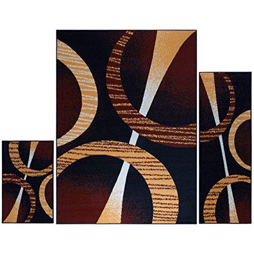 Home Dynamix Ariana Arcata Contemporary Bold Abstract Graphic Area Rug, Black/Brown, 3-Piece Set