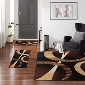 Home Dynamix Ariana Arcata Contemporary Bold Abstract Graphic Area Rug, Black/Brown, 3-Piece Set