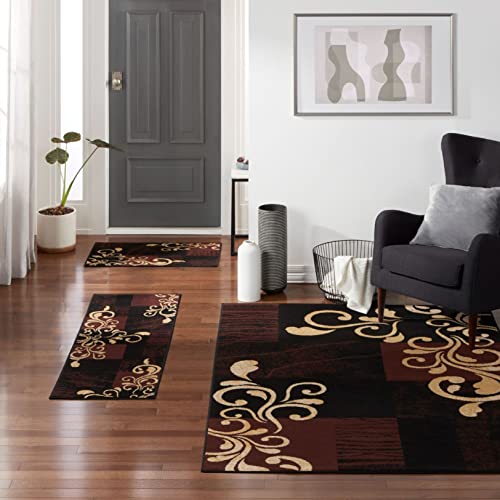 Home Dynamix Ariana Galil Area Rug 3 Piece Set (4'11" x6'11,1'8" x4'11,1'8" x2'8), Geometric Ebony