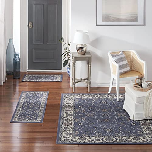 Home Dynamix Ariana Badah Area Rug 3 Piece Set (4'11" x6'11,1'8" x4'11,1'8" x2'8), Border Blue/Ivory