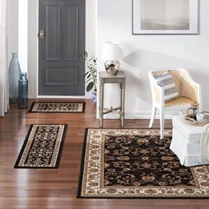 Home Dynamix Ariana Badah Area Rug 3 Piece Set (4'11" x6'11,1'8" x4'11,1'8" x2'8), Border Ebony/Ivory