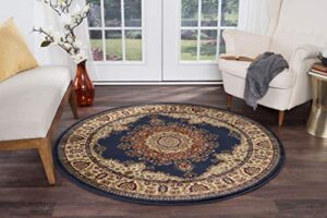 fiona traditional oriental navy round area rug, 5' round