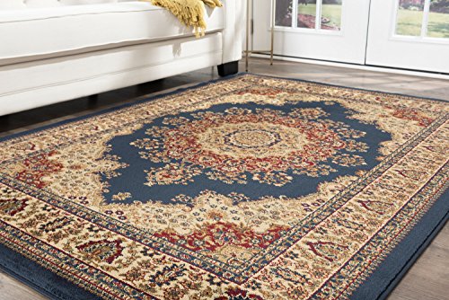 Fiona Traditional Oriental Navy Round Area Rug, 5' Round