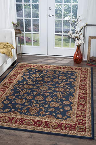 Sariya Transitional Oriental Navy Rectangle Area Rug, 8' x 10'