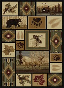 northern wildlife novelty lodge pattern multi-color rectangle area rug, 5' x 7'