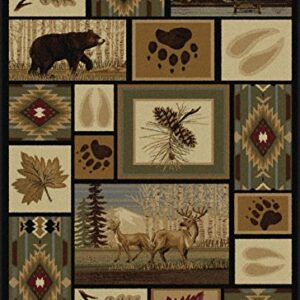 Northern Wildlife Novelty Lodge Pattern Multi-Color Rectangle Area Rug, 5' x 7'