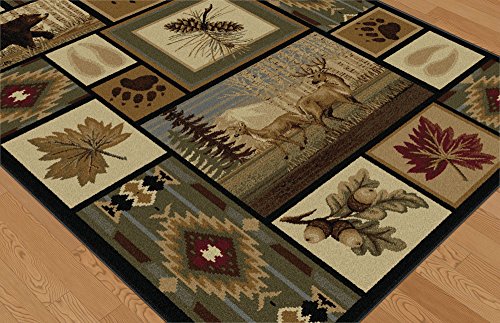 Northern Wildlife Novelty Lodge Pattern Multi-Color Rectangle Area Rug, 5' x 7'
