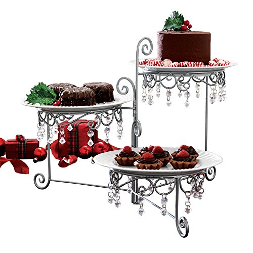 Collections Etc Beaded 3-Tier Silver Tone Swivel Server - Appetizers, Snacks, Desserts, Clear