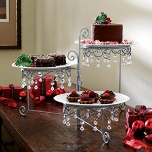 Collections Etc Beaded 3-Tier Silver Tone Swivel Server - Appetizers, Snacks, Desserts, Clear