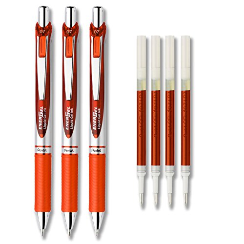 Pentel EnerGel Deluxe RTX Liquid Gel Ink Pen Set Kit, Pack of 3 with 4 Refills (Orange - 0.7mm)