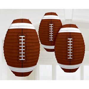 set of 3 brown & white football birthday / sports game / party hanging paper lanterns decorations party supplies - 13.5 inches
