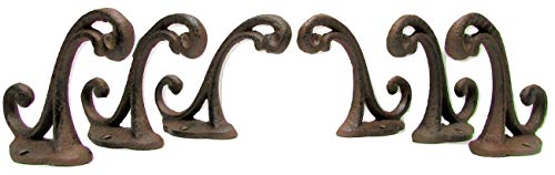 Coat Hat Hooks Cast Iron Lot Set of 6 Double Hook 3.5 Inch Antique Vintage Style