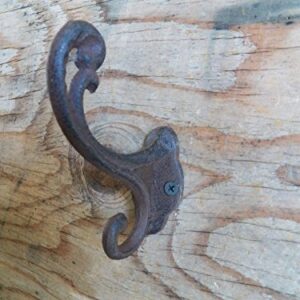 Coat Hat Hooks Cast Iron Lot Set of 6 Double Hook 3.5 Inch Antique Vintage Style