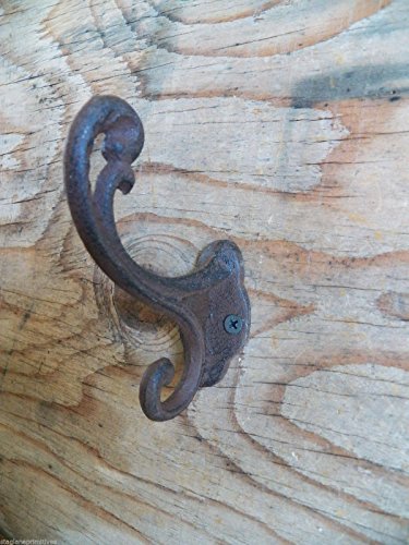 Coat Hat Hooks Cast Iron Lot Set of 6 Double Hook 3.5 Inch Antique Vintage Style