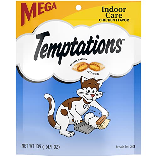 TEMPTATIONS Indoor Care Crunchy and Soft Cat Treats, Chicken Flavor, 4.9 oz. Pouch (Pack of 10)