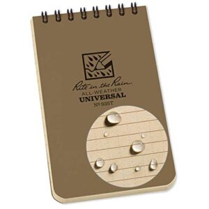 rite in the rain weatherproof top-spiral notebook, 3" x 5", tan cover, universal pattern (no. 935t)