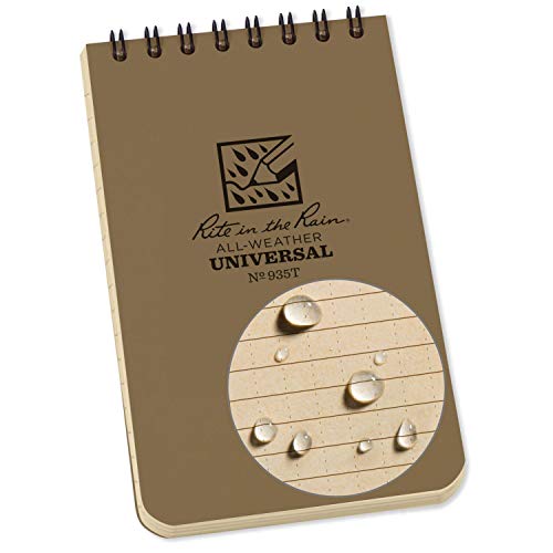 Rite in the Rain Weatherproof Top-Spiral Notebook, 3" x 5", Tan Cover, Universal Pattern (No. 935T)