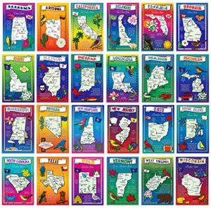 u.s. state map postcard set. 50 modern post card variety pack. illustrated postcards with maps of all fifty states of the united states of america. made in usa.