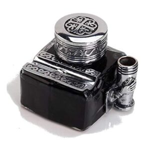 glass inkwell with 2 pen rests -filled with ink