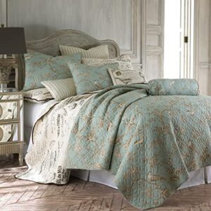 levtex home - lyon teal quilt set - king/cal king quilt + two king pillow shams - bird toile - teal, brown, cream - quilt size (106x92in.), sham size (36x20in.) - reversible - cotton fabric