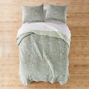 Levtex Home - Lyon Teal Quilt Set - King/Cal King Quilt + Two King Pillow Shams - Bird Toile - Teal, Brown, Cream - Quilt Size (106x92in.), Sham Size (36x20in.) - Reversible - Cotton Fabric