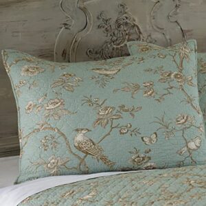 Levtex Home - Lyon Teal Quilt Set - King/Cal King Quilt + Two King Pillow Shams - Bird Toile - Teal, Brown, Cream - Quilt Size (106x92in.), Sham Size (36x20in.) - Reversible - Cotton Fabric