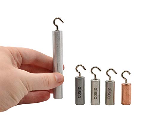 5pc Hooked Metal Cylinders Set - Copper, Tin, Aluminum, Zinc, Stainless Steel - for Density Investigation, Specific Gravity & Specific Heat Experiments - Eisco Labs