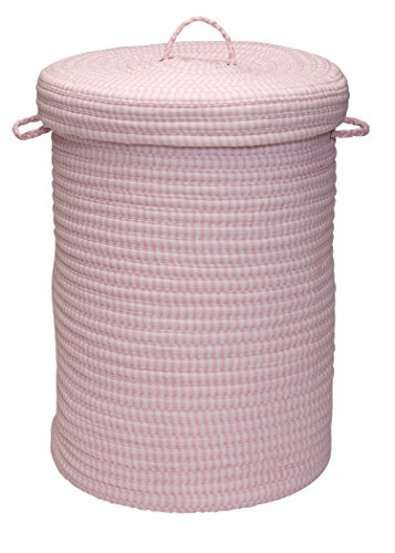 Solid Ticking Storage Hamper, 16 by 24-Inch, Pink