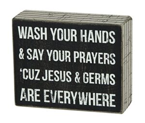 primitives by kathy pinstripe trimmed box sign, 4-inch by 5-inch, jesus & germs