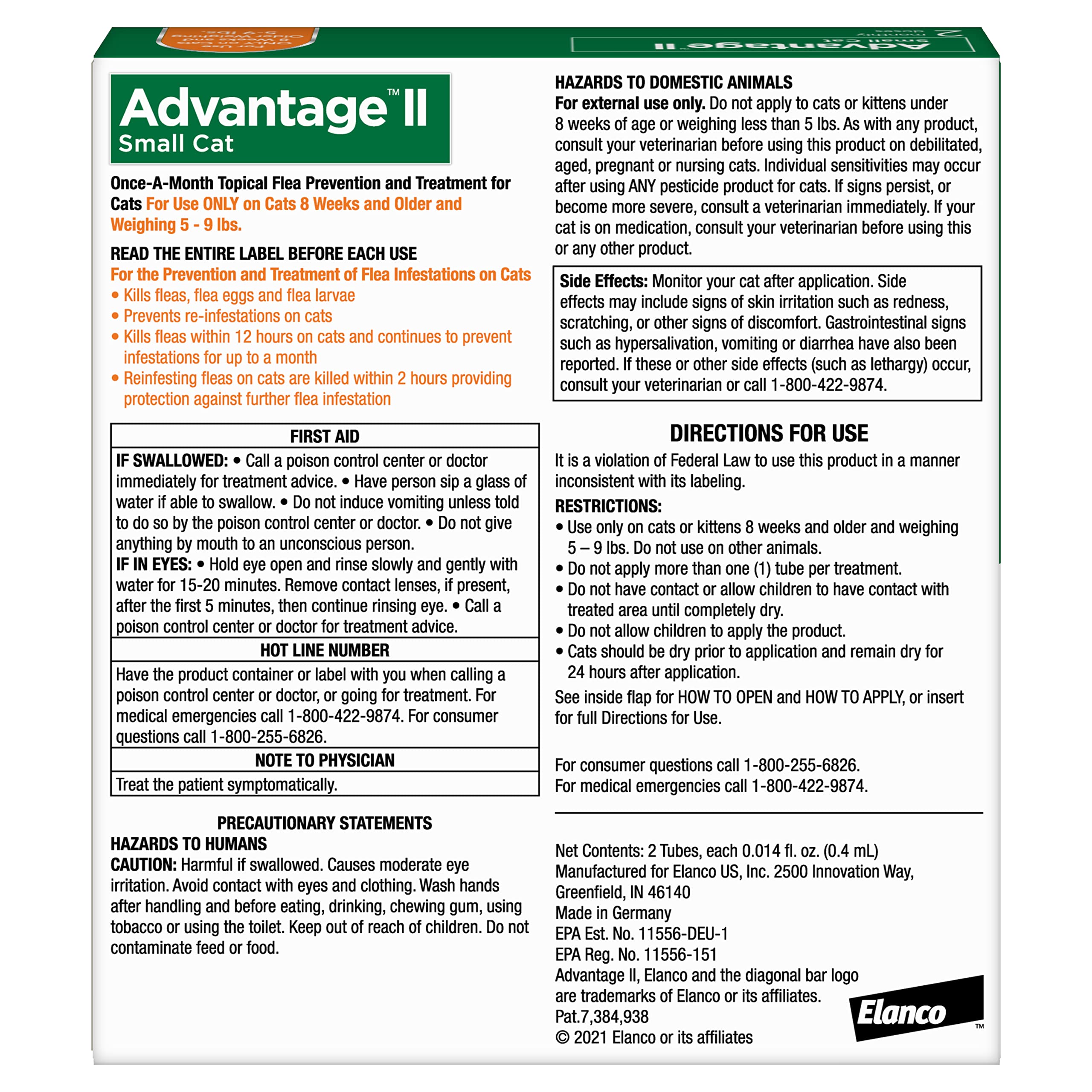 Advantage II Small Cat Vet-Recommended Flea Treatment & Prevention | Cats 5-9 lbs. | 2-Month Supply