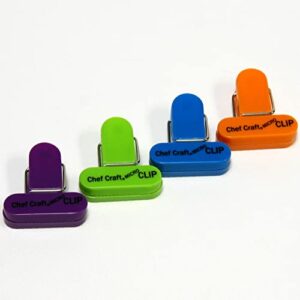 chef craft select plastic micro bag clips, 4 piece set, purple/orange/green/blue